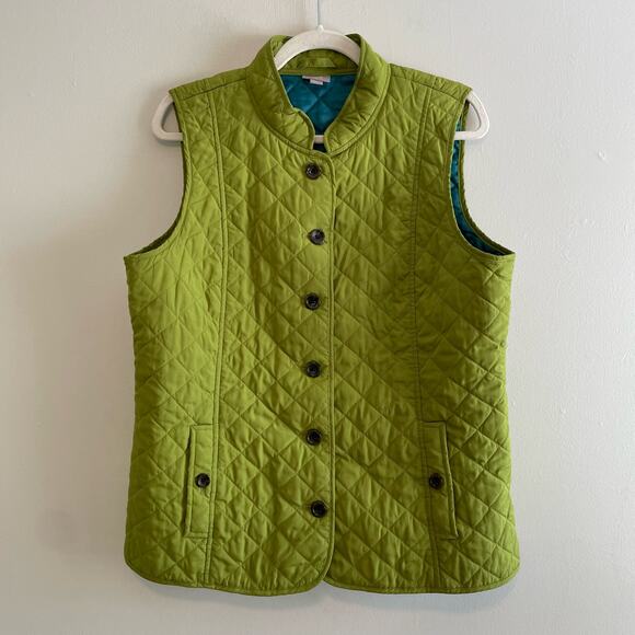 J Jill Size L Petite Green Quilted Vest Sleeveless Button Up Lightweight - Picture 1 of 6